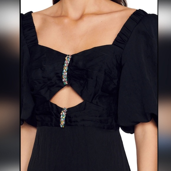 NWT $580 Sandro Paris Falbala Embellished Black Cutout Maxi Dress XS FR 36 - Picture 2 of 4